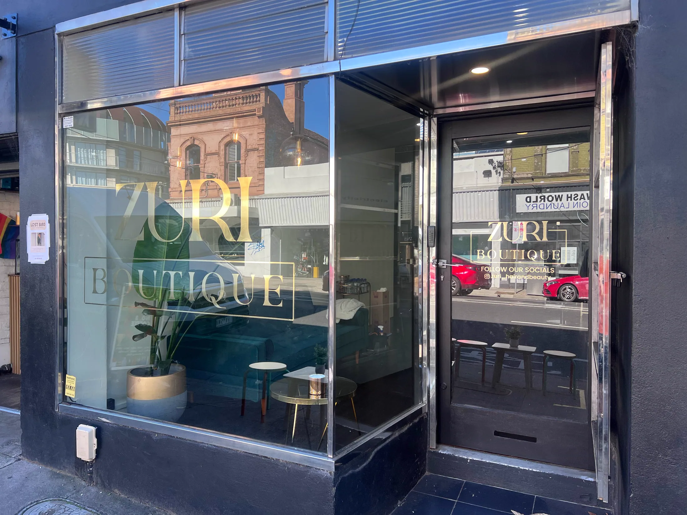 Zuri Boutique retail window graphics rear angle
